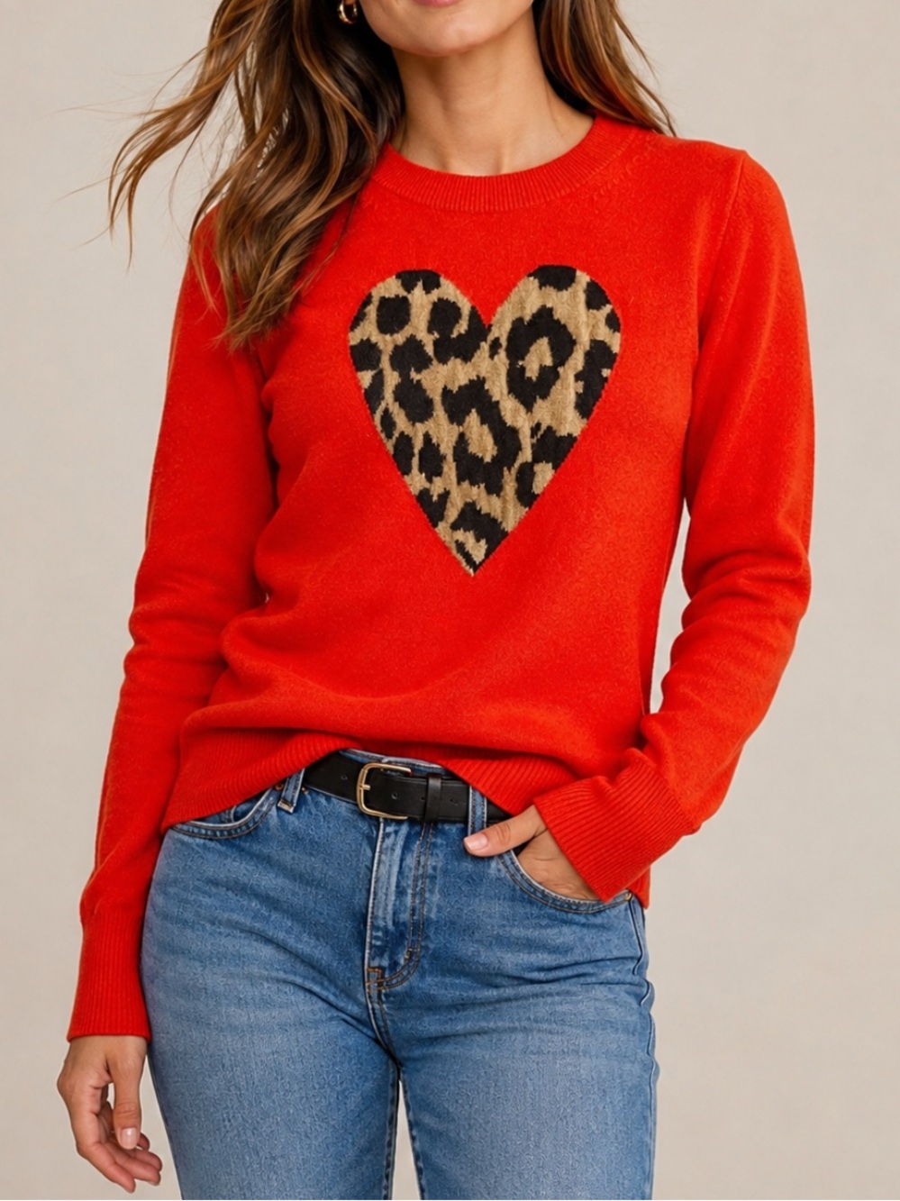 J. Crew Red Sweater with Leopard-Print Heart